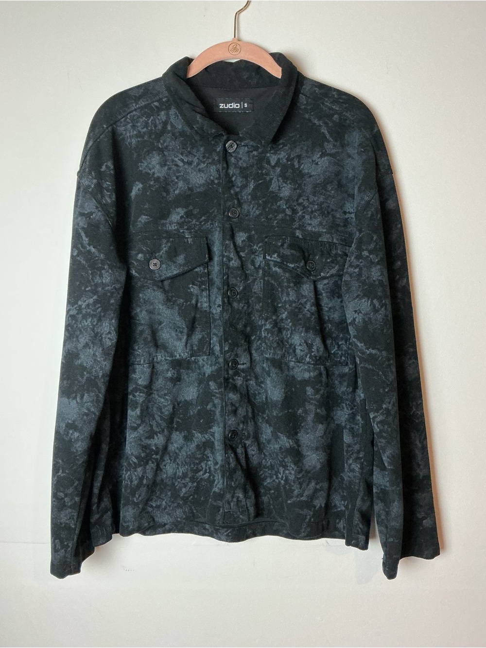 Zudio Men’s Corduroy Camo Overshirt Jacket Black Gray Shaket Size S